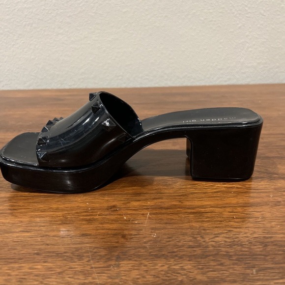 Madden Girl Womens Black Jelly Studded Slide Low Wedge Sandals Size  8.5 - Picture 7 of 9